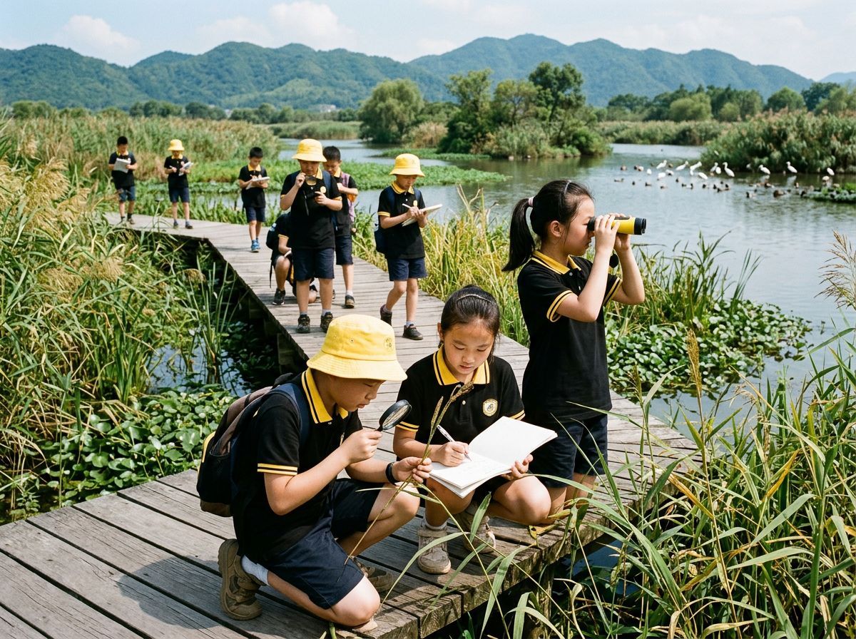 杭州西溪湿地黄昏水道全景
